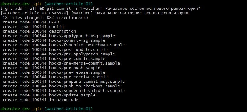 Фиксация файловой системы пустого репозитория